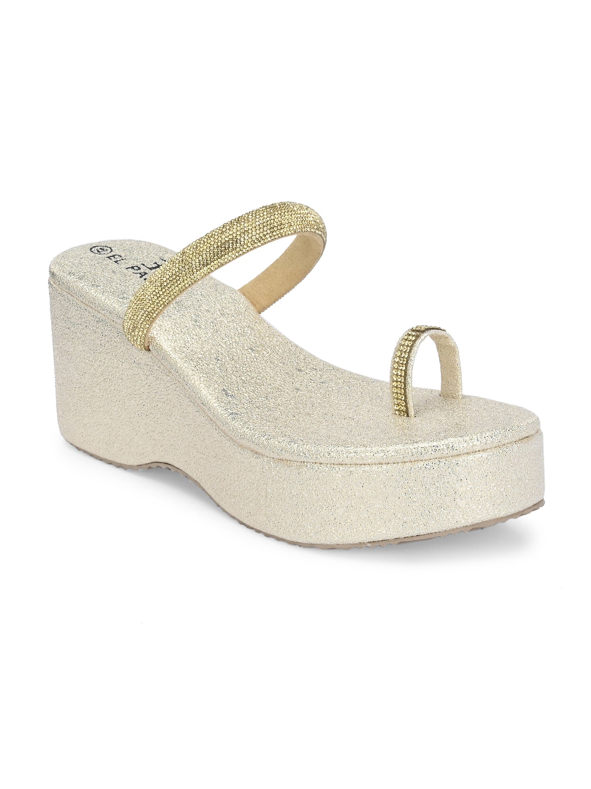 One-Toe Golden Shimmering Wedge Heel For Women