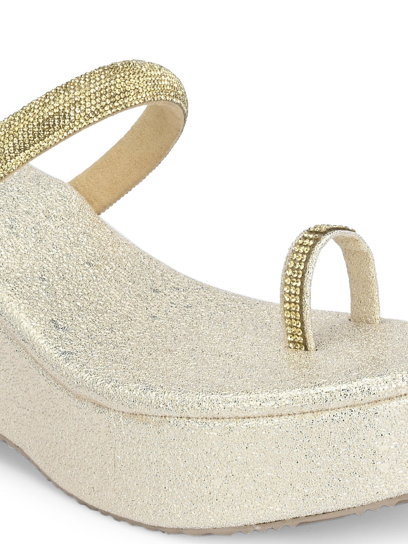 One-Toe Golden Shimmering Wedge Heel For Women
