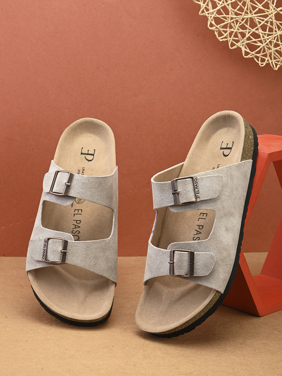 Leather Slip-On Sandals off-white Men's casual buckle strap flat 