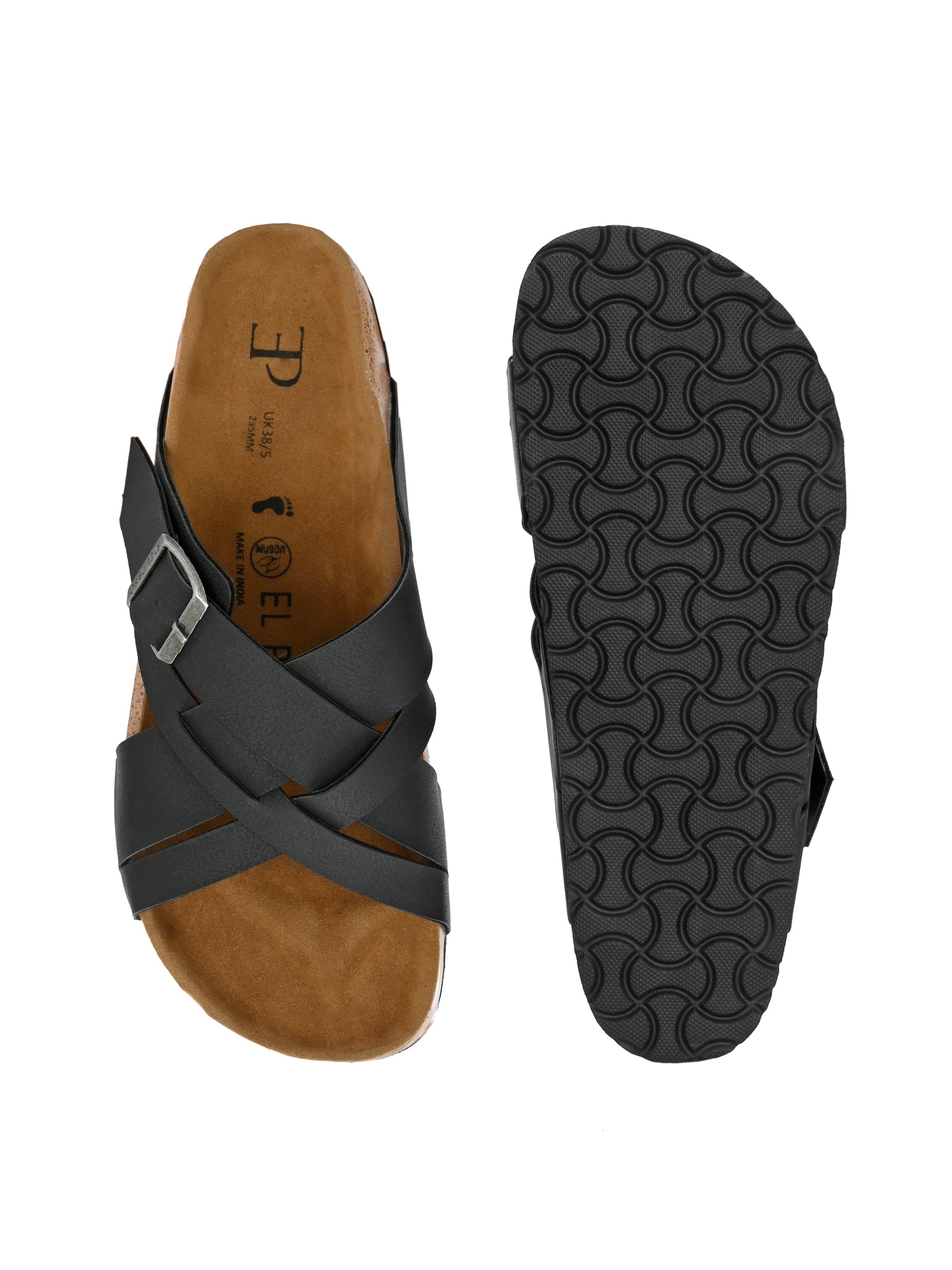 Chic Black Leather Slide Sandal For Women-4