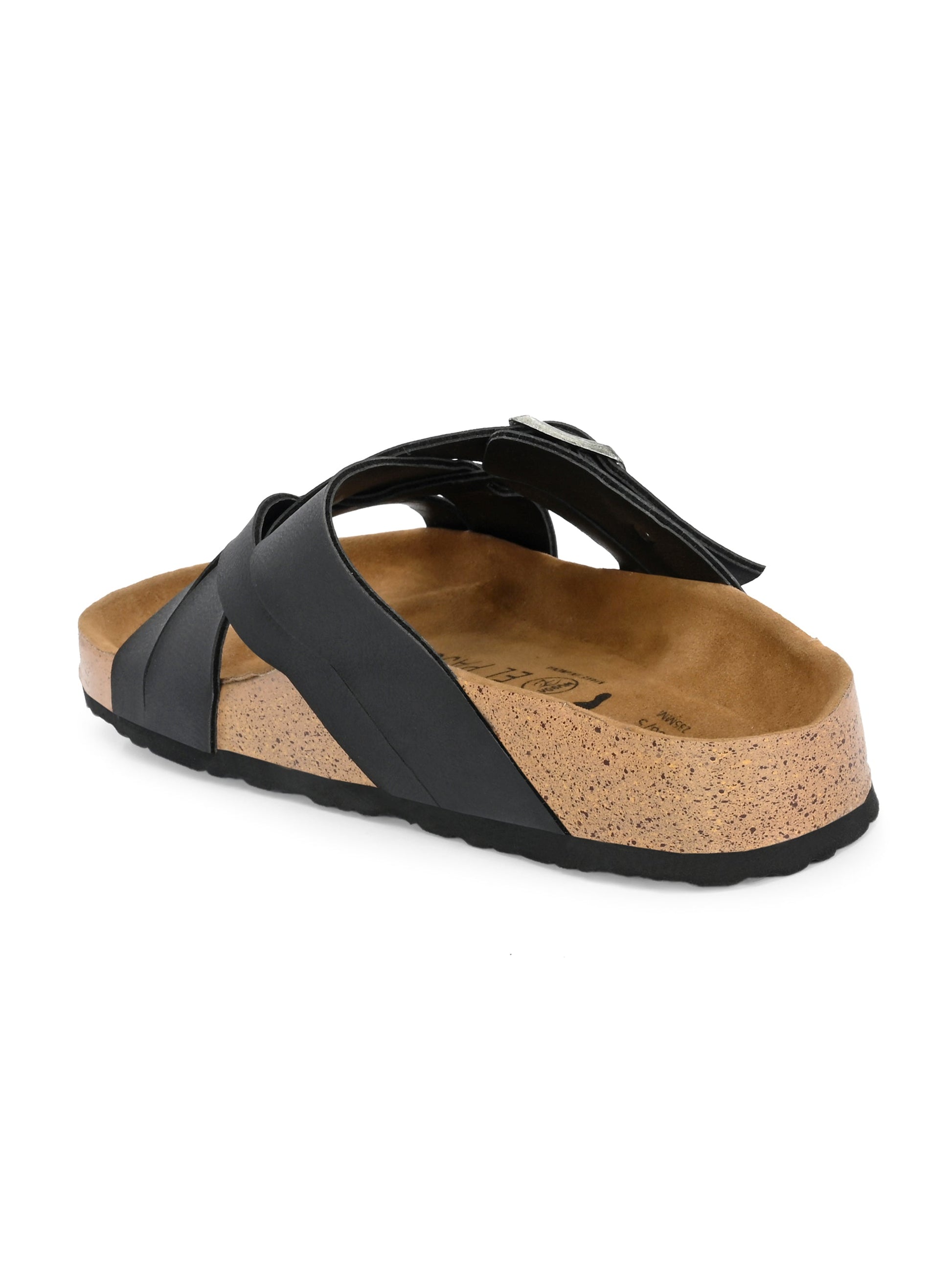 Chic Black Leather Slide Sandal For Women-2