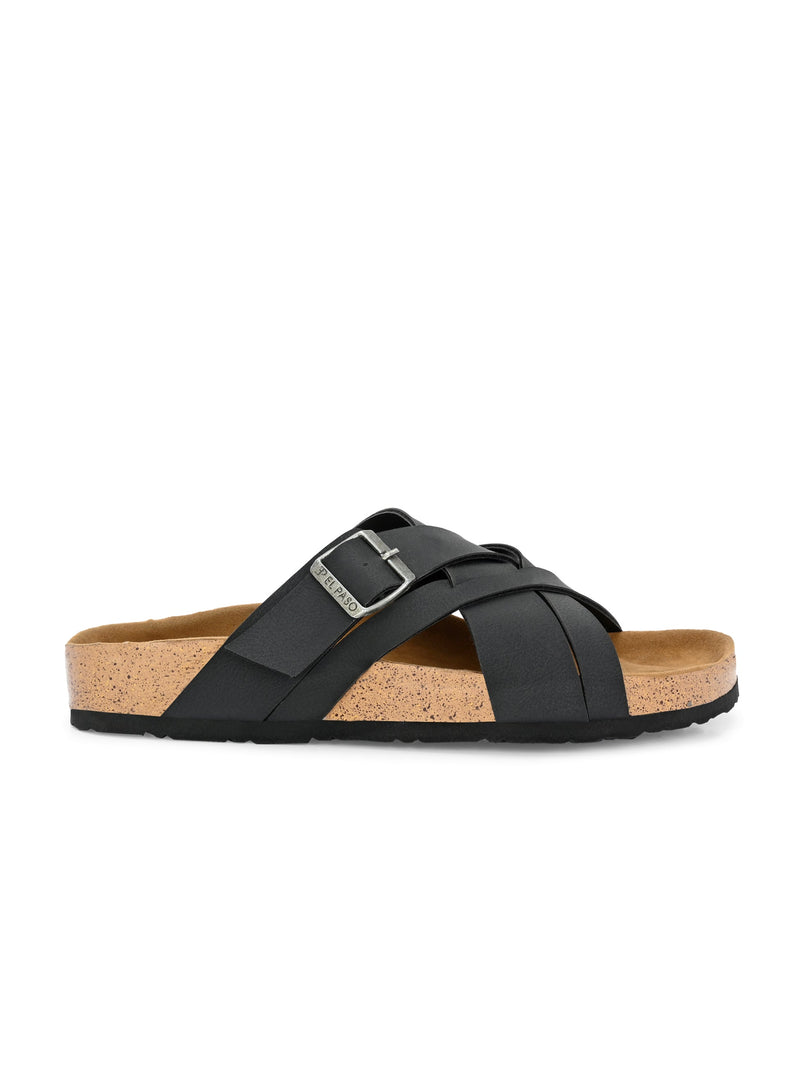 Chic Black Leather Slide Sandal For Women-3