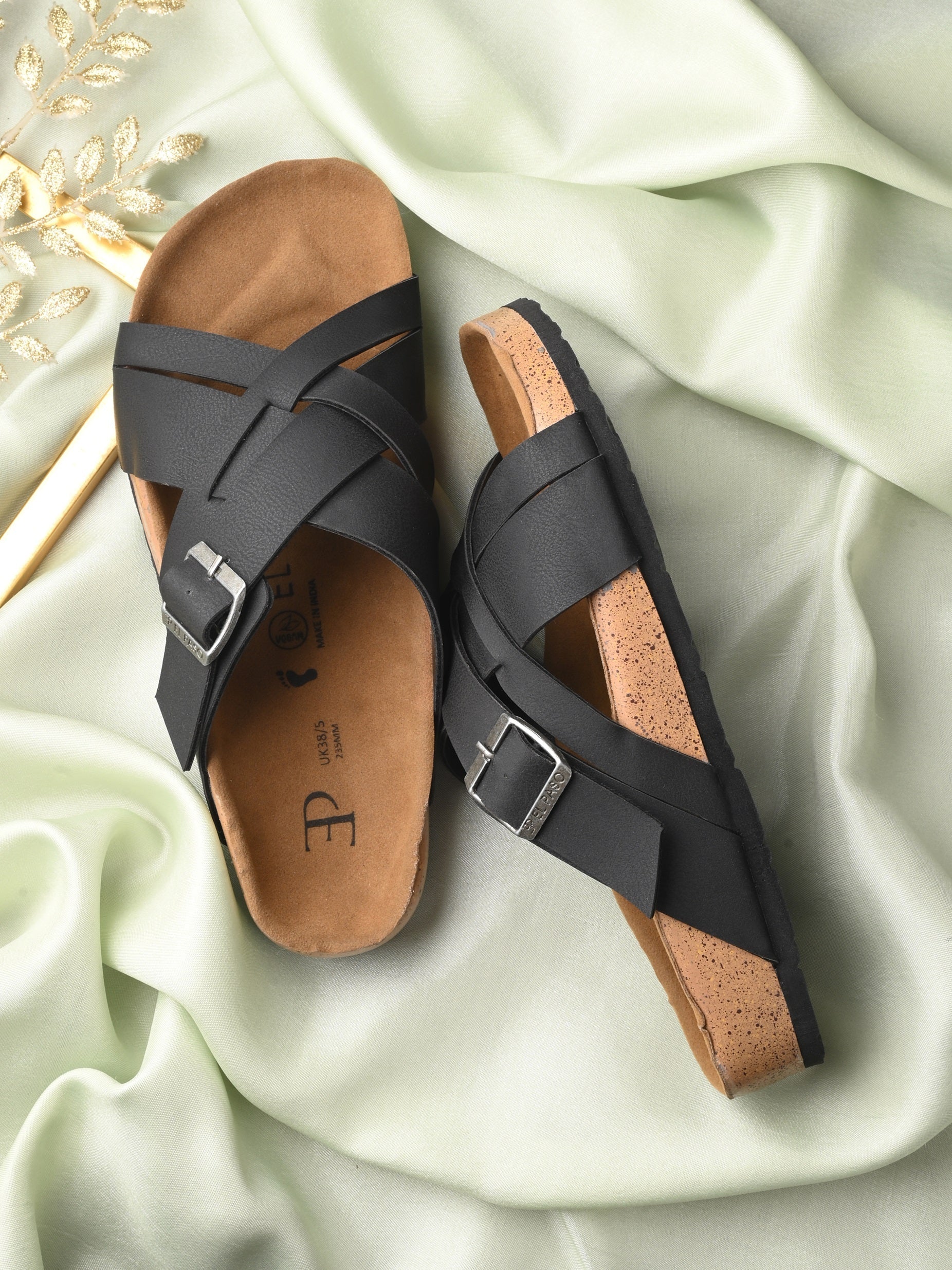 Chic Black Leather Slide Sandal For Women-6