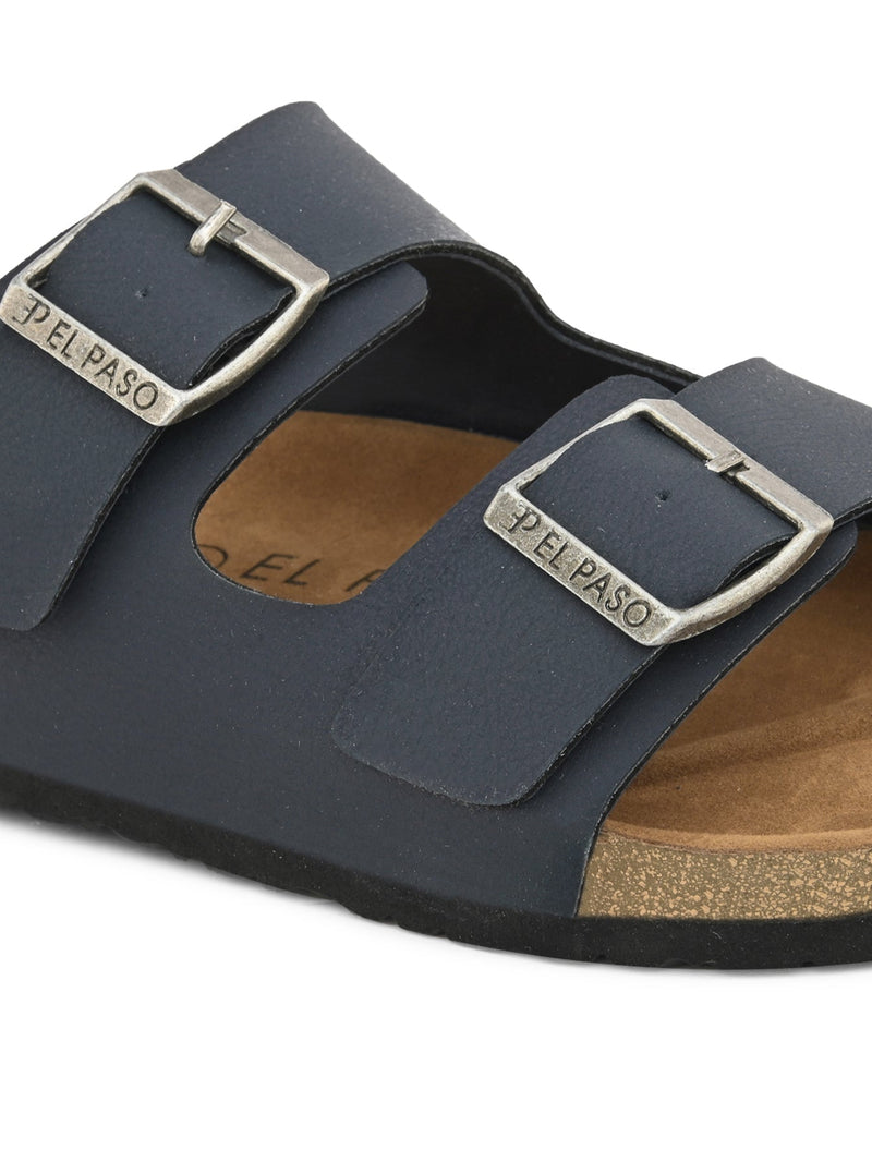 Blue Men's casual buckle strap flat heel slip-on closure sandal