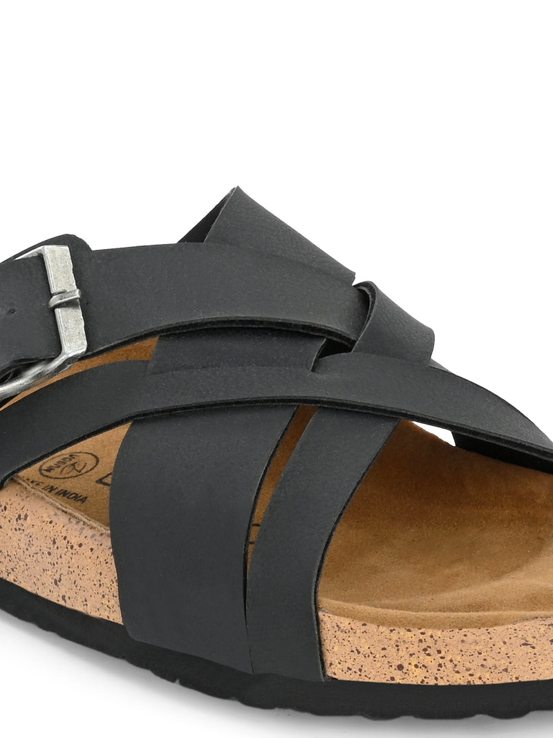 Chic Black Leather Slide Sandal For Women-5