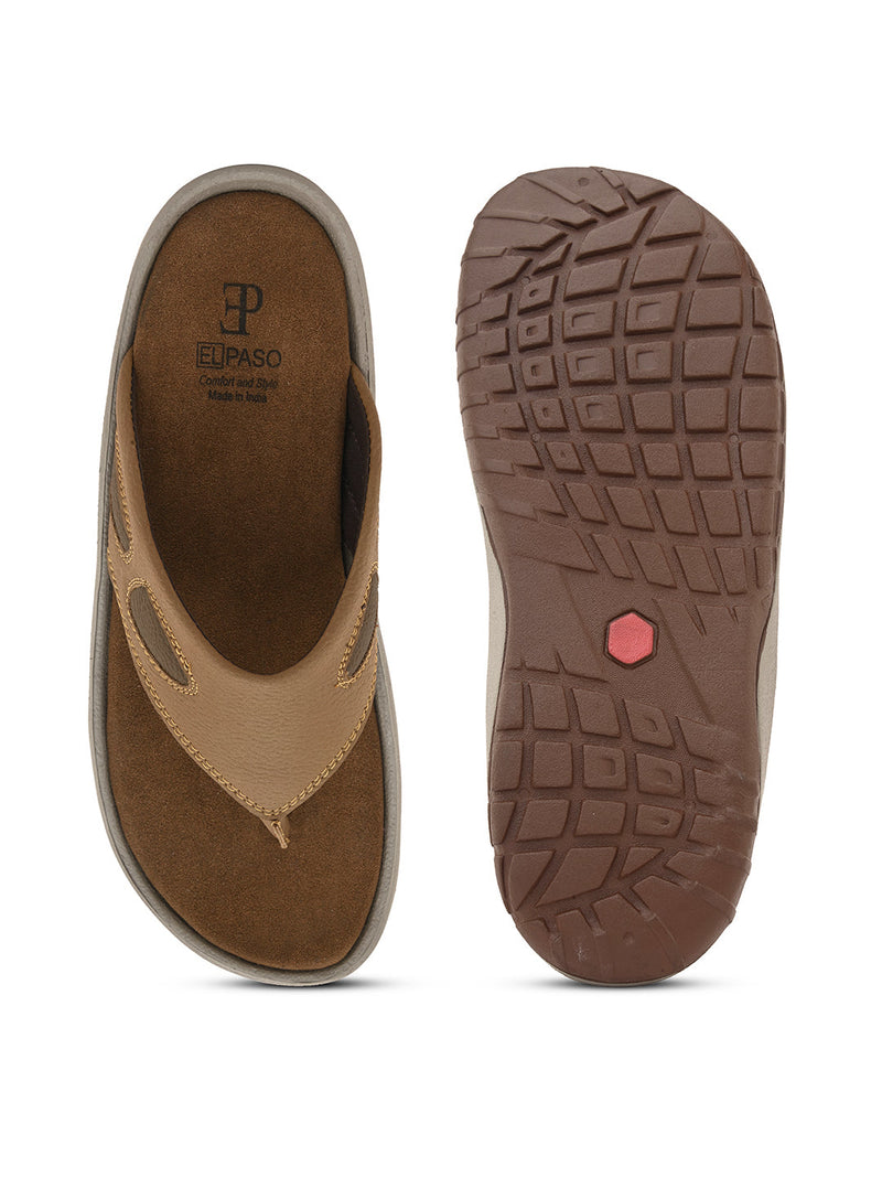 Brown Men's casual slip-on closure flat heel flip-flop sandal 