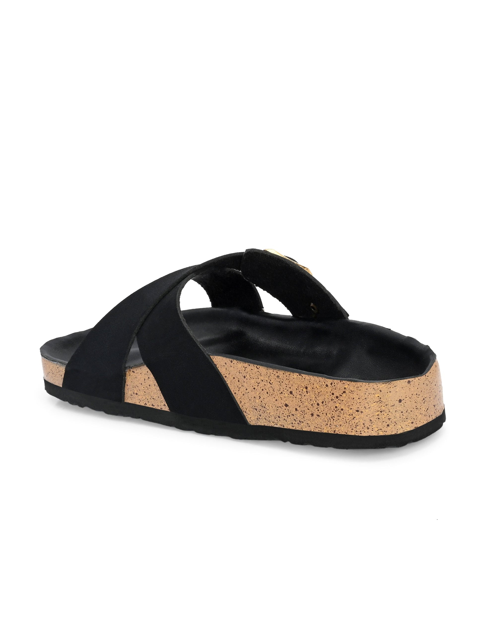 Luxurious Jet Black Leather Slide Sandal For Women-2