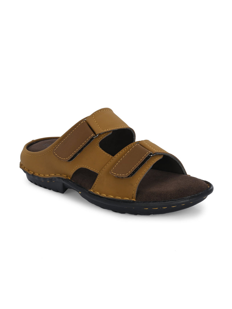 Tan Men's casual heel buckle strap slip-on sandal 