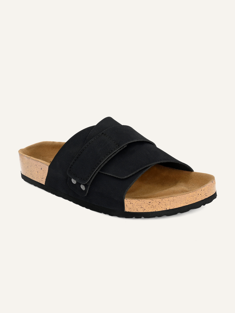 Chic Black Leather Slide Sandal For Women-1