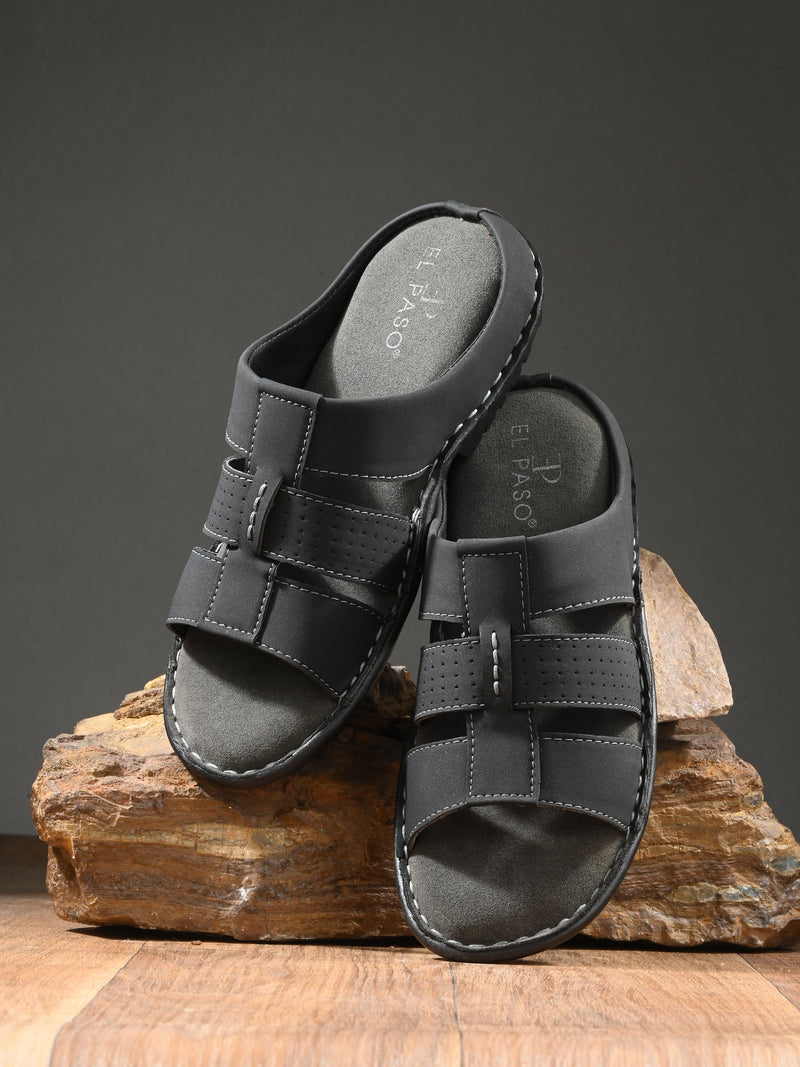 Elegant Black Leather Open-Toe Slipper-6