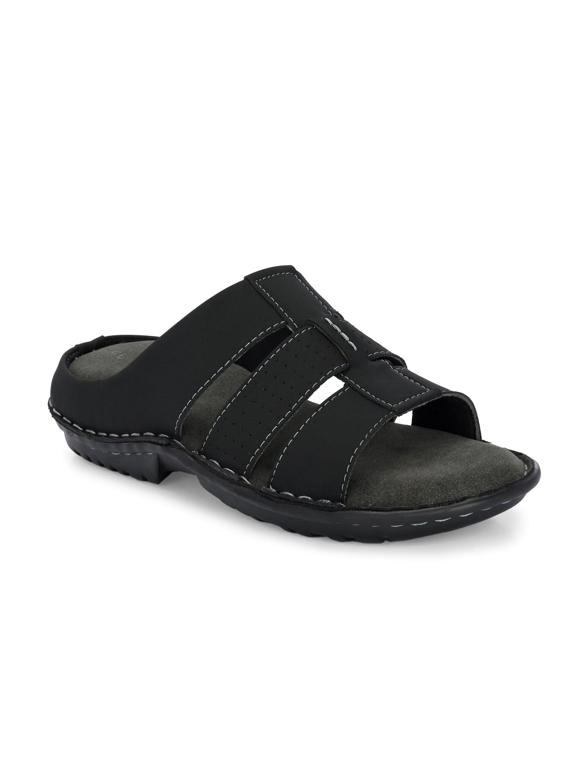 Elegant Black Leather Open-Toe Slipper-1