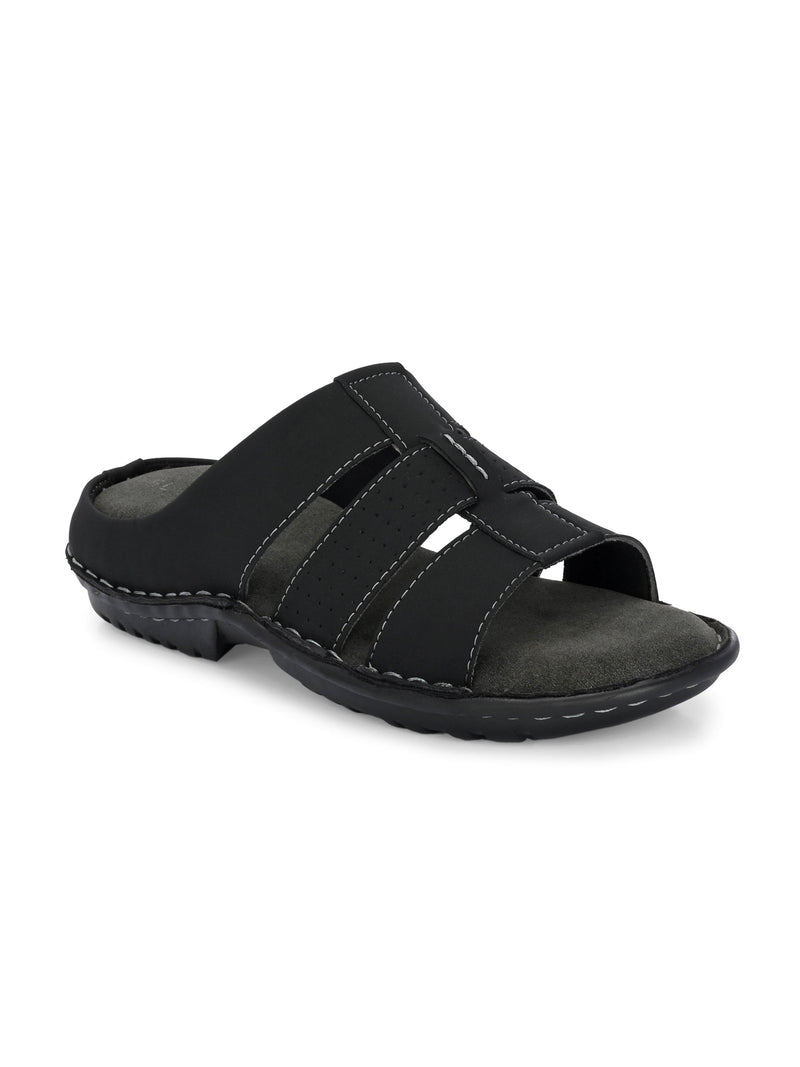 Elegant Black Leather Open-Toe Slipper-1