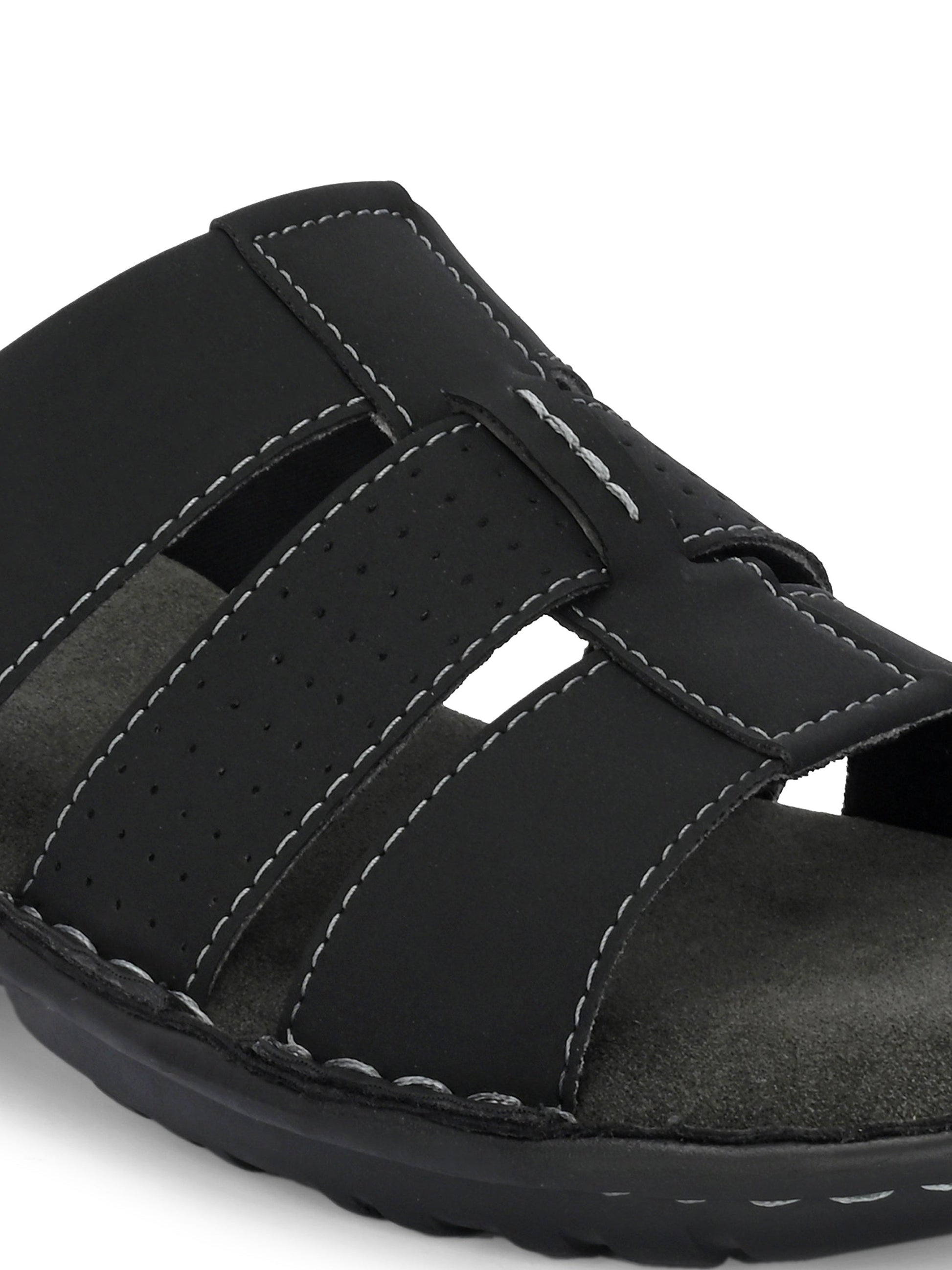 Elegant Black Leather Open-Toe Slipper-5