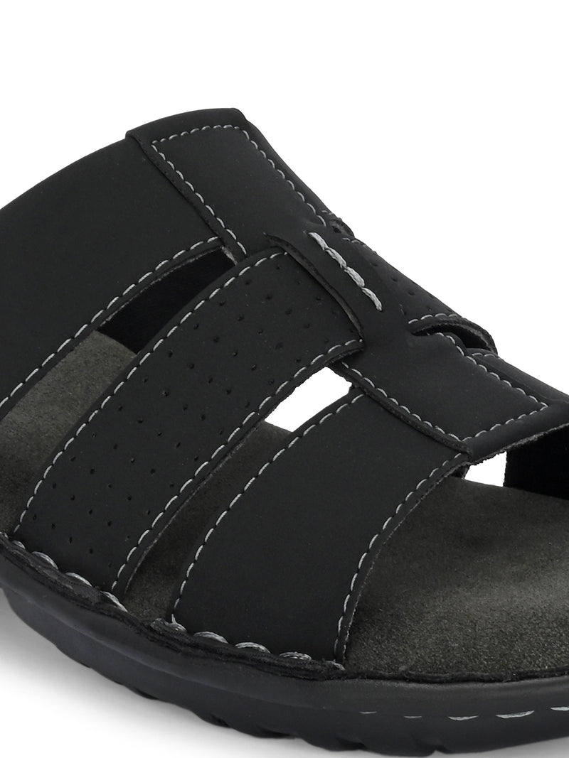 Elegant Black Leather Open-Toe Slipper-5