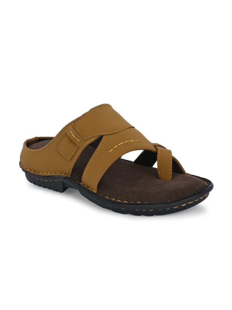 Tan Men's casual heel one-toe slip-on sandal 