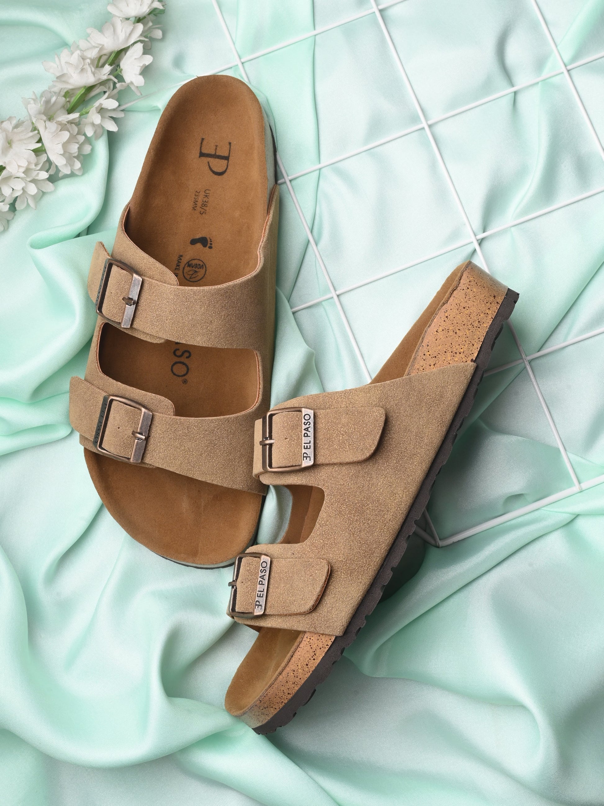 Luxurious Camel Leather Double-Strap Sandal For Women-15