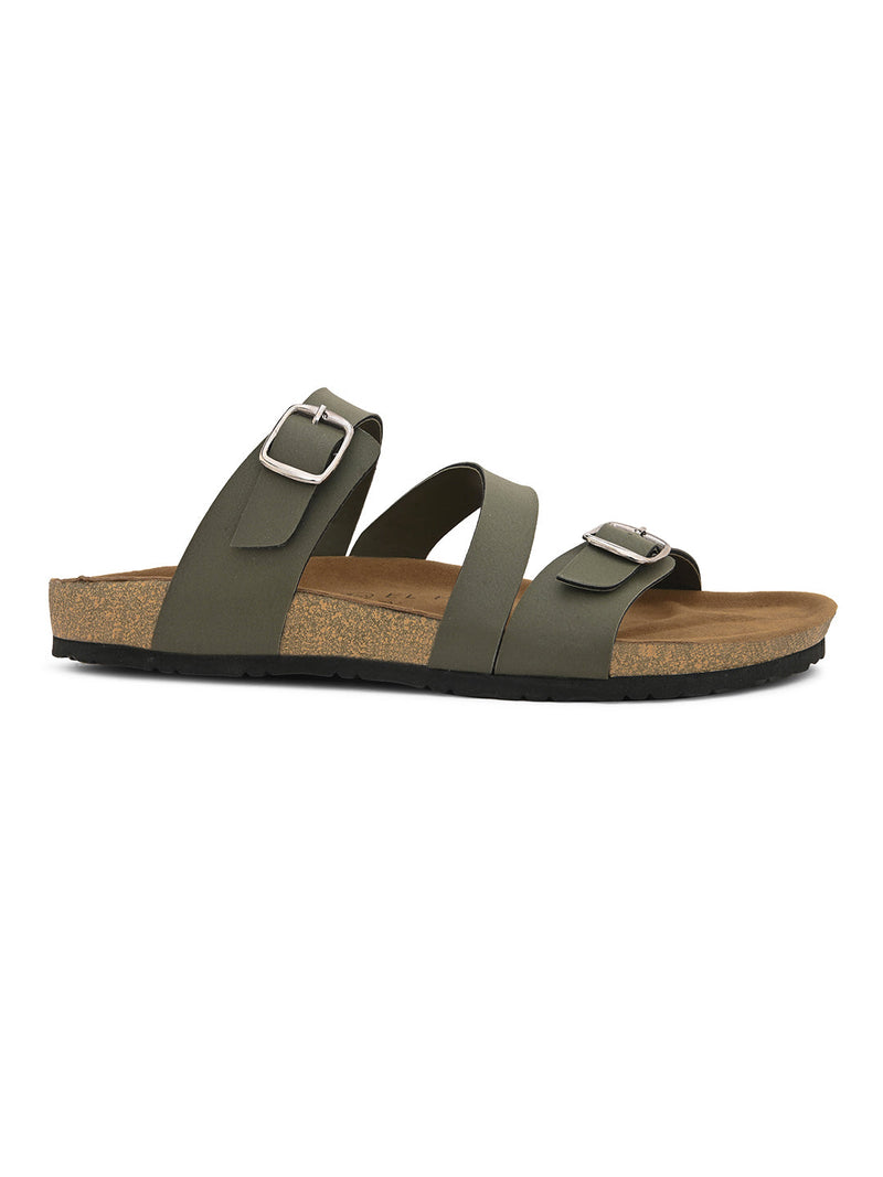 Olive Men's casual flat heel open-toe strap sandal 