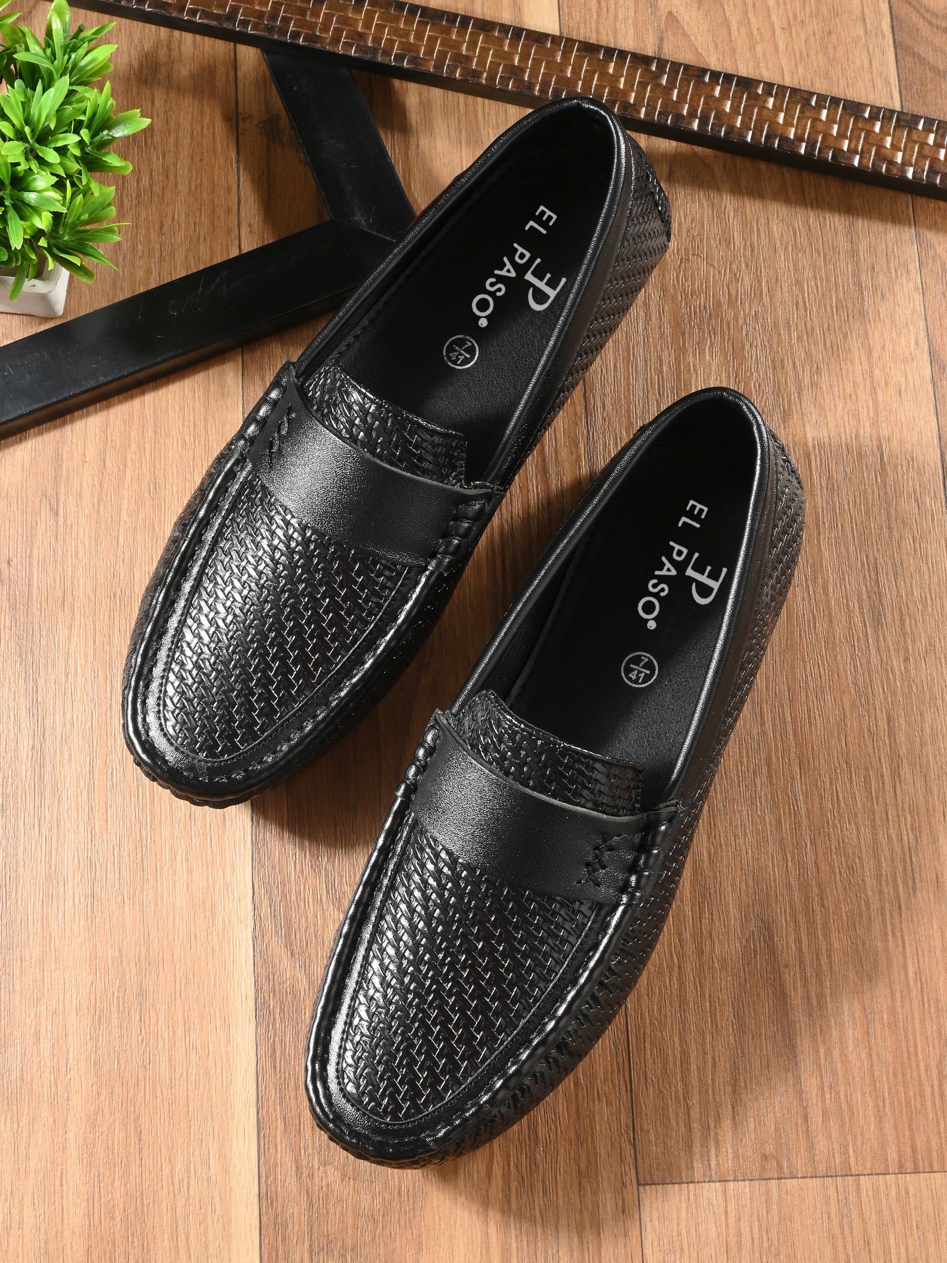 Black Textured Platform Heel Slip-On Loafer Shoes