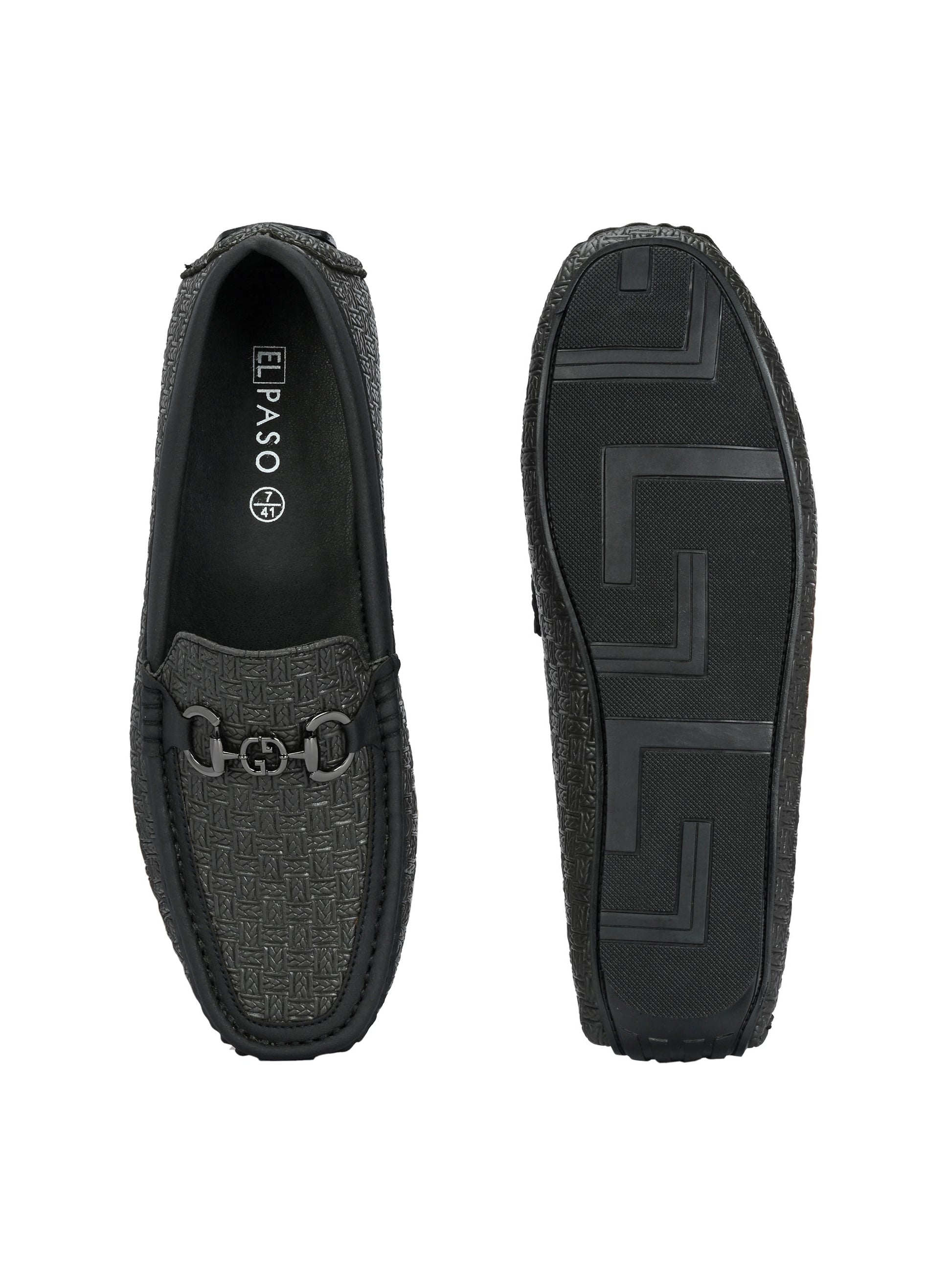 Black Sleek Textured Platform Heel Slip-On Loafer Shoes