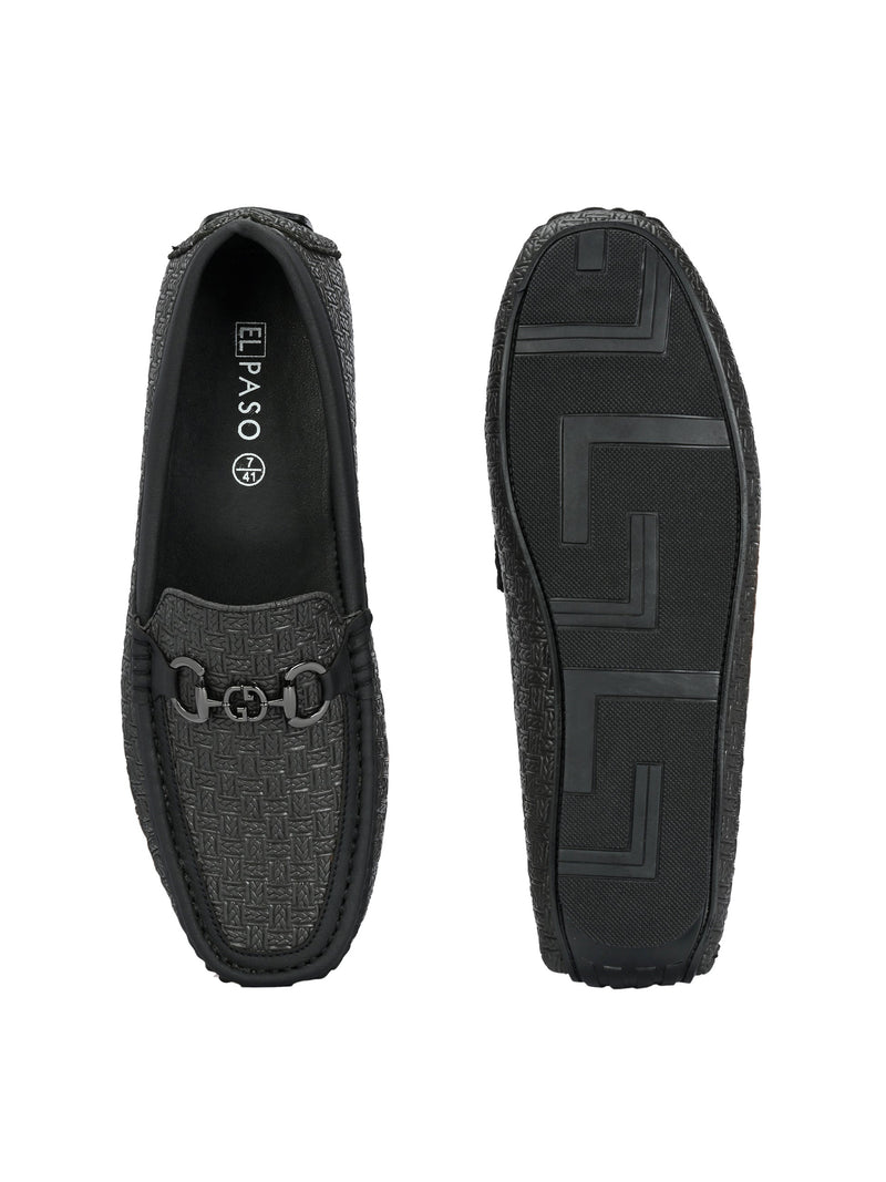 Black Sleek Textured Platform Heel Slip-On Loafer Shoes