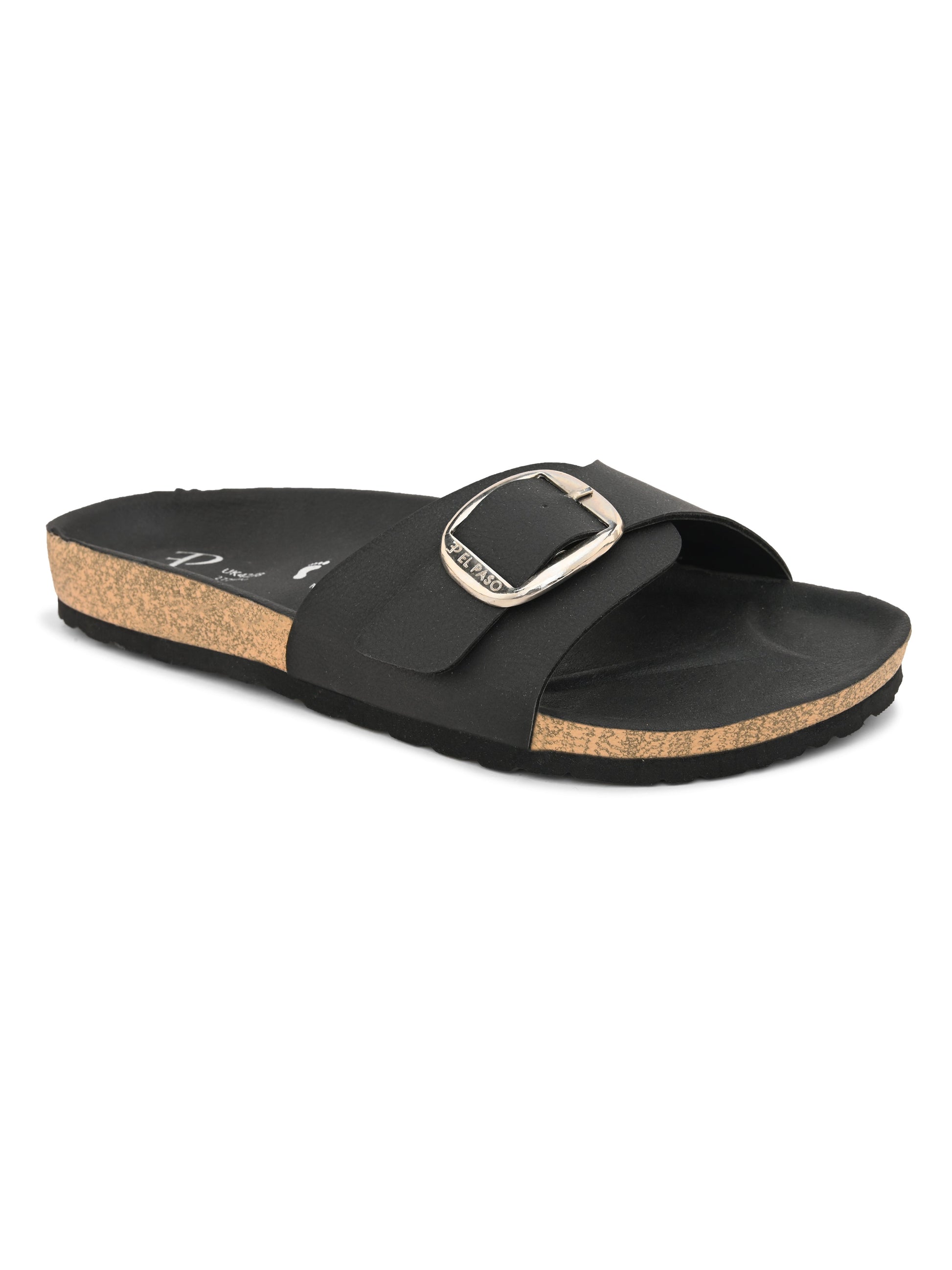 Black Men's casual flat heel with buckle strap sandal 