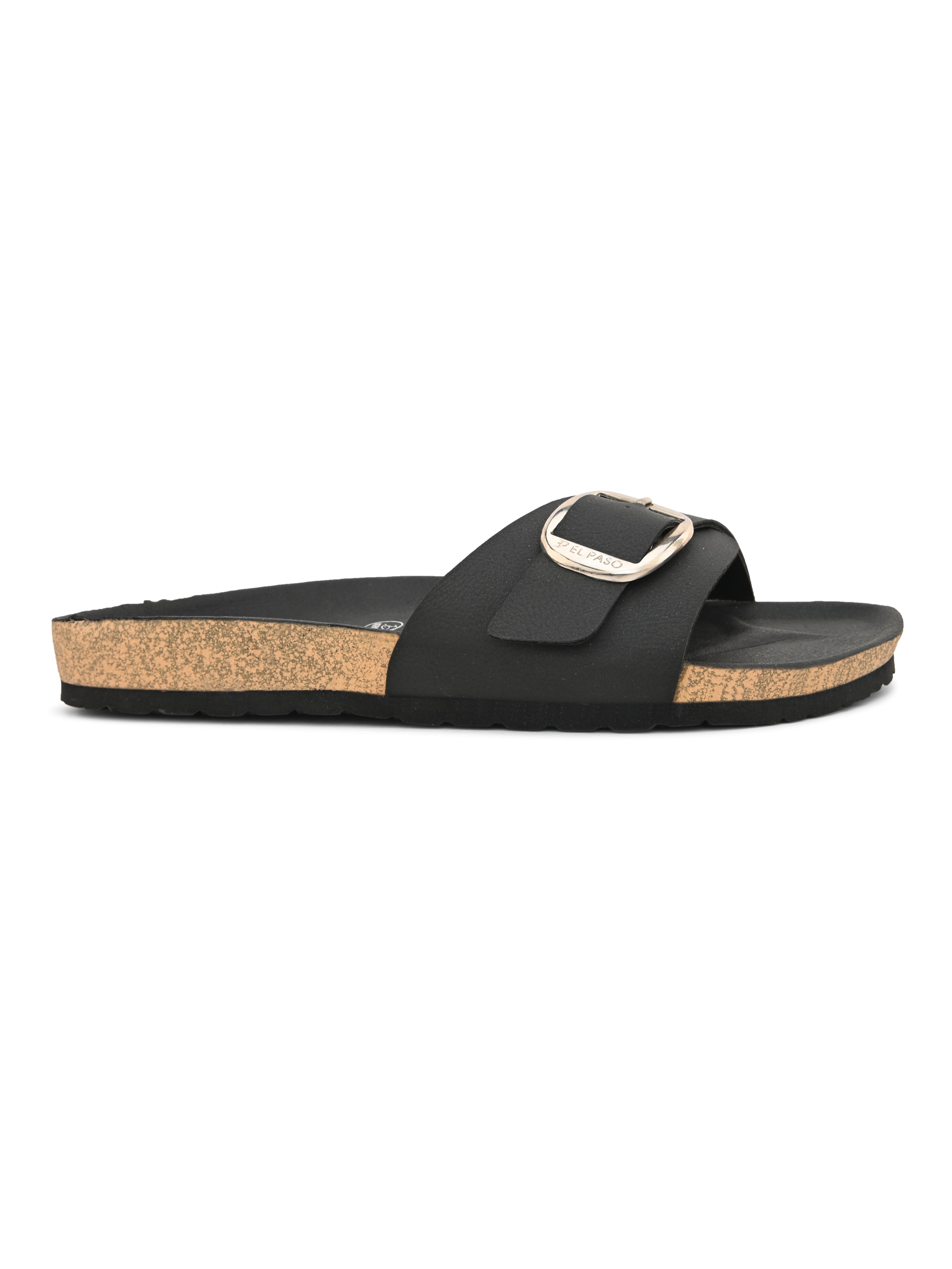 Black Men's casual flat heel with buckle strap sandal 