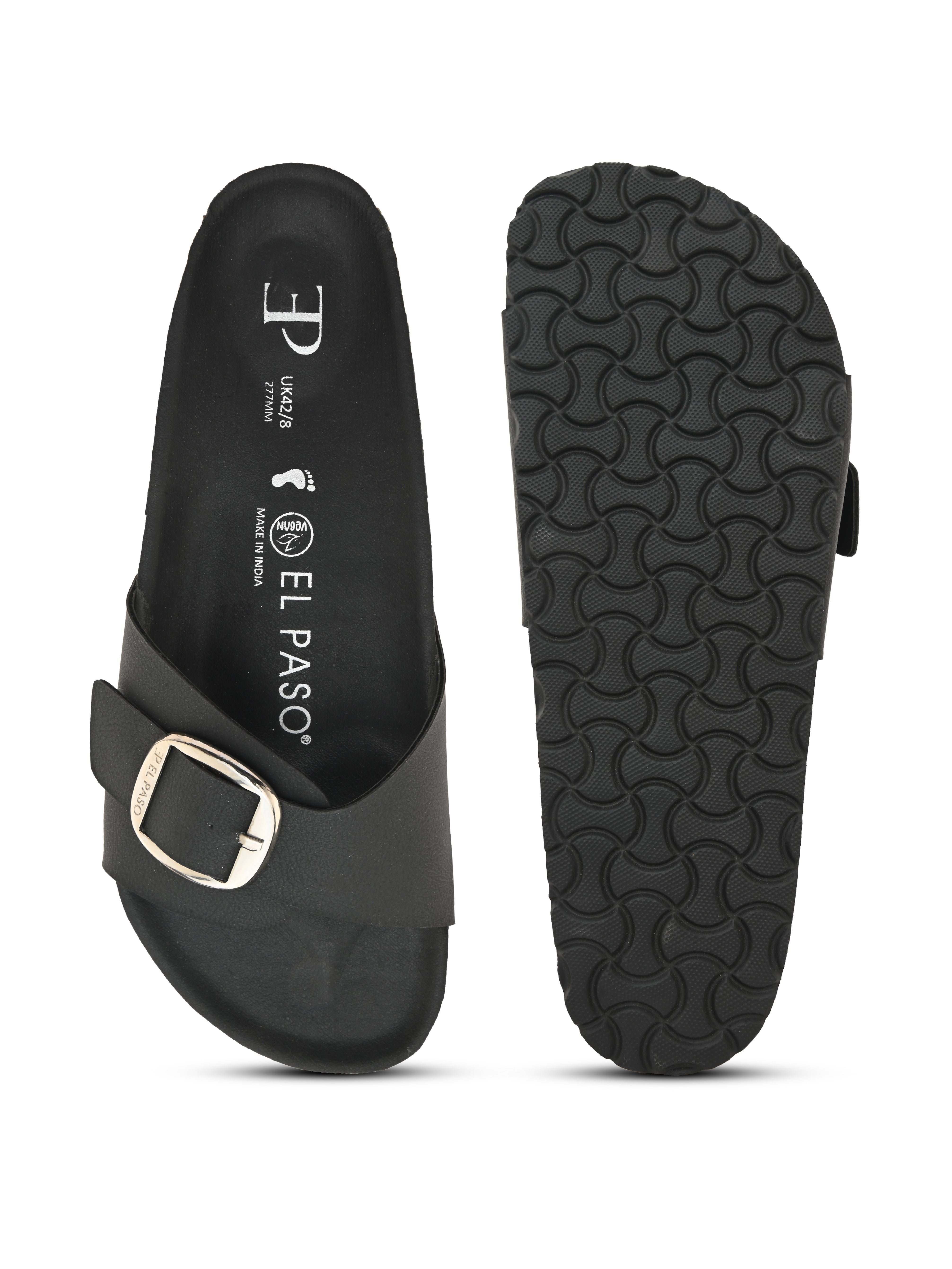 Black Men's casual flat heel with buckle strap sandal