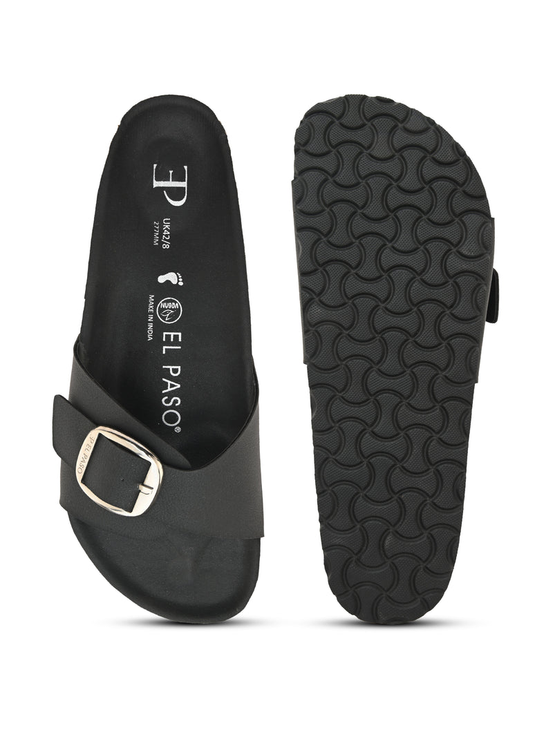 Black Men's casual flat heel with buckle strap sandal