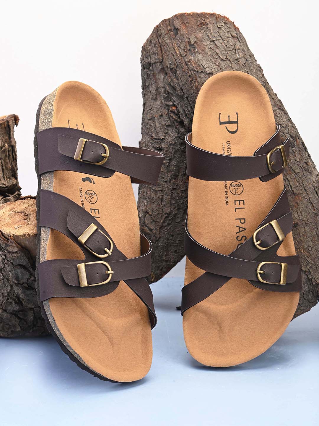 Brown Men's casual heel buckle strap sandal 