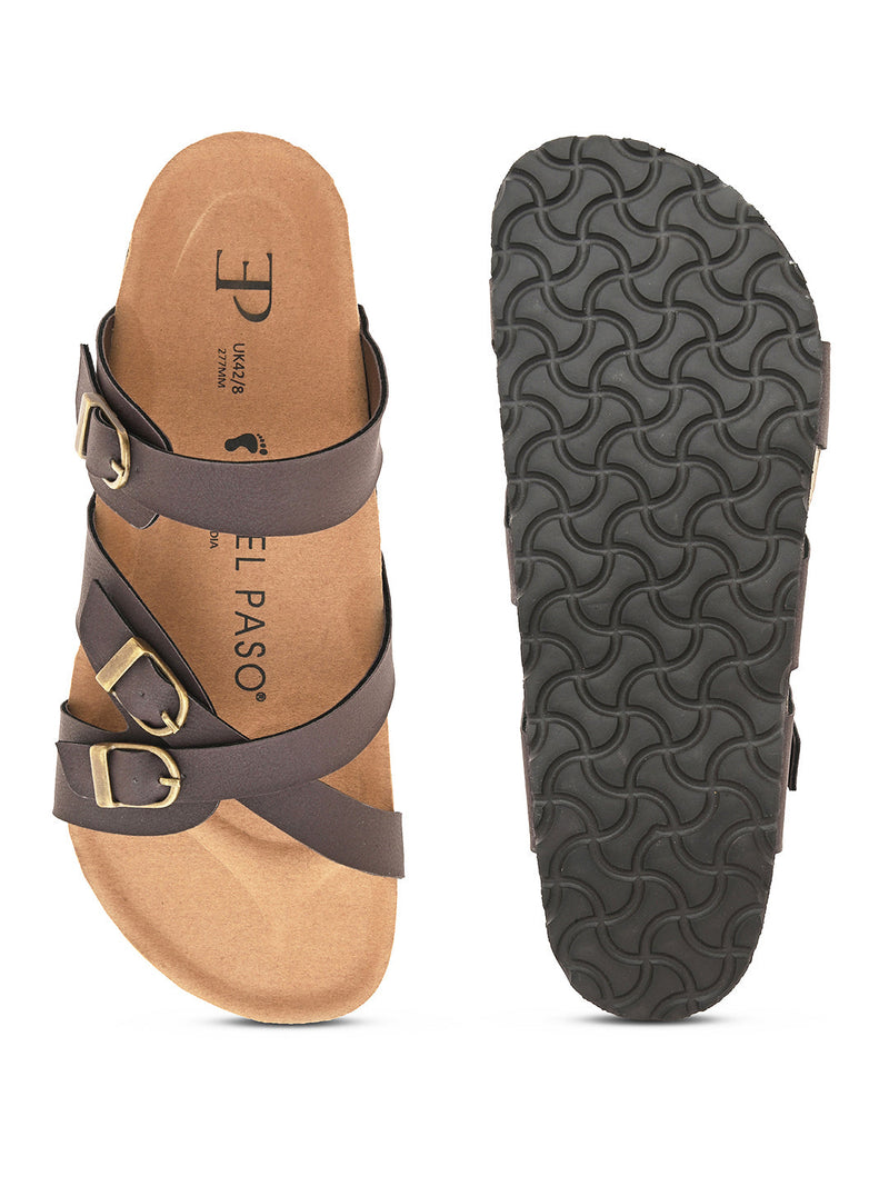 Brown Men's casual heel buckle strap sandal 