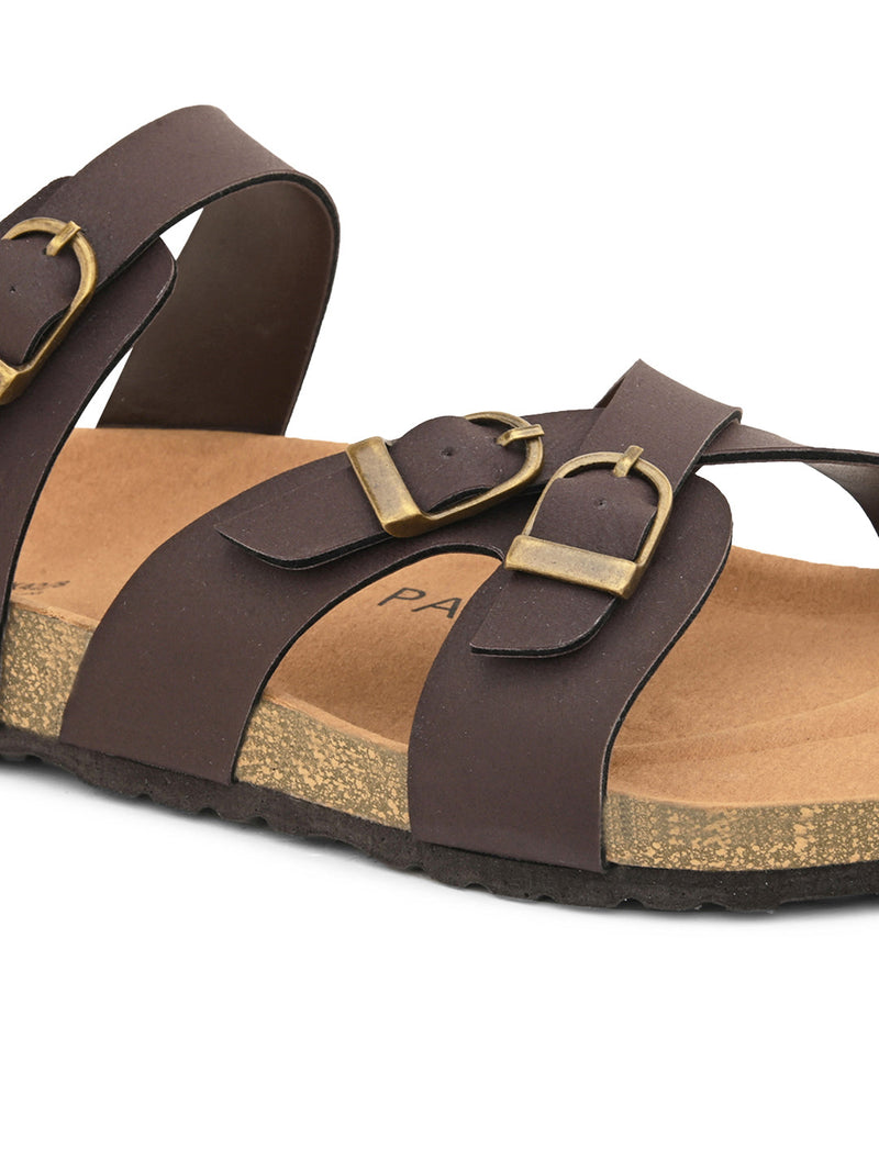Brown Men's casual heel buckle strap sandal 