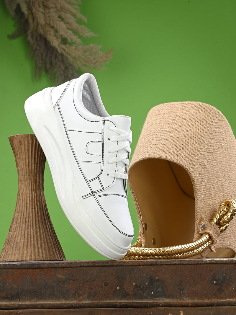 White Casual Lace-Up Sneakers