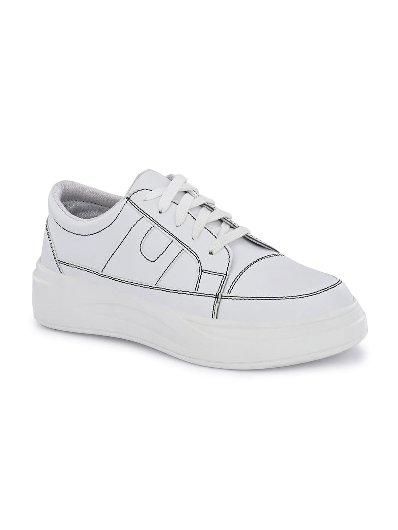 White Casual Lace-Up Sneakers
