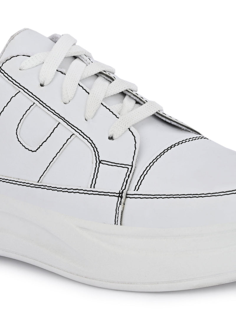 White Casual Lace-Up Sneakers