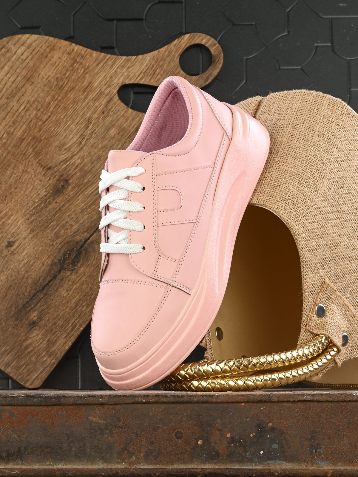 Pink Casual Lace-Up Sneakers
