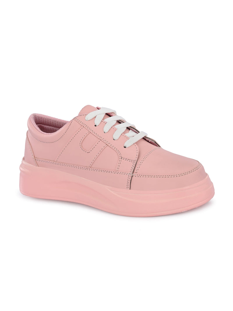Pink Casual Lace-Up Sneakers