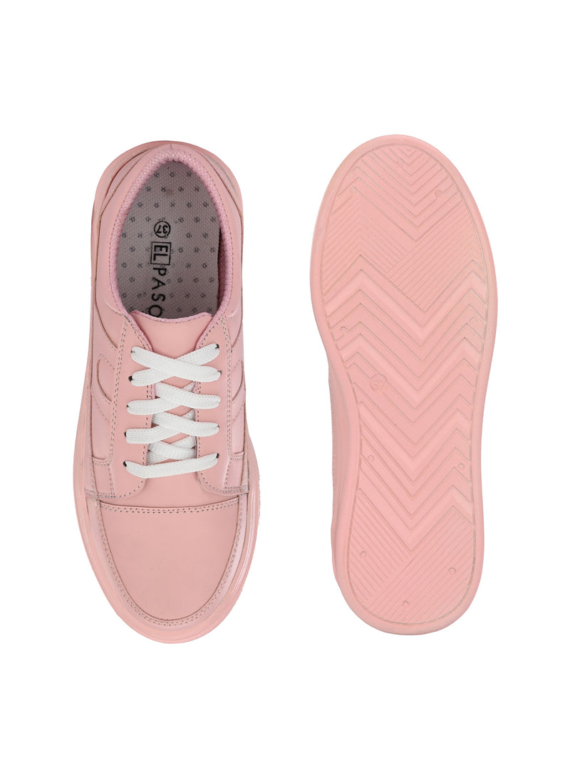 Pink Casual Lace-Up Sneakers