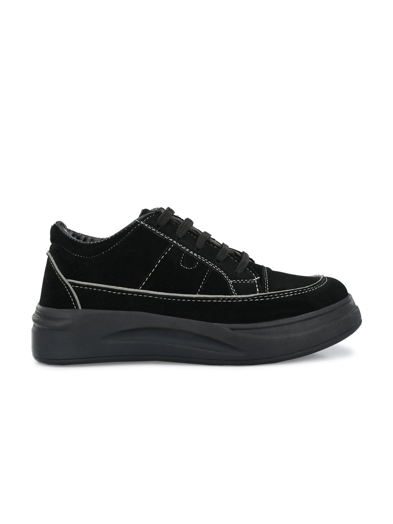 Black Casual Lace-Up Sneakers