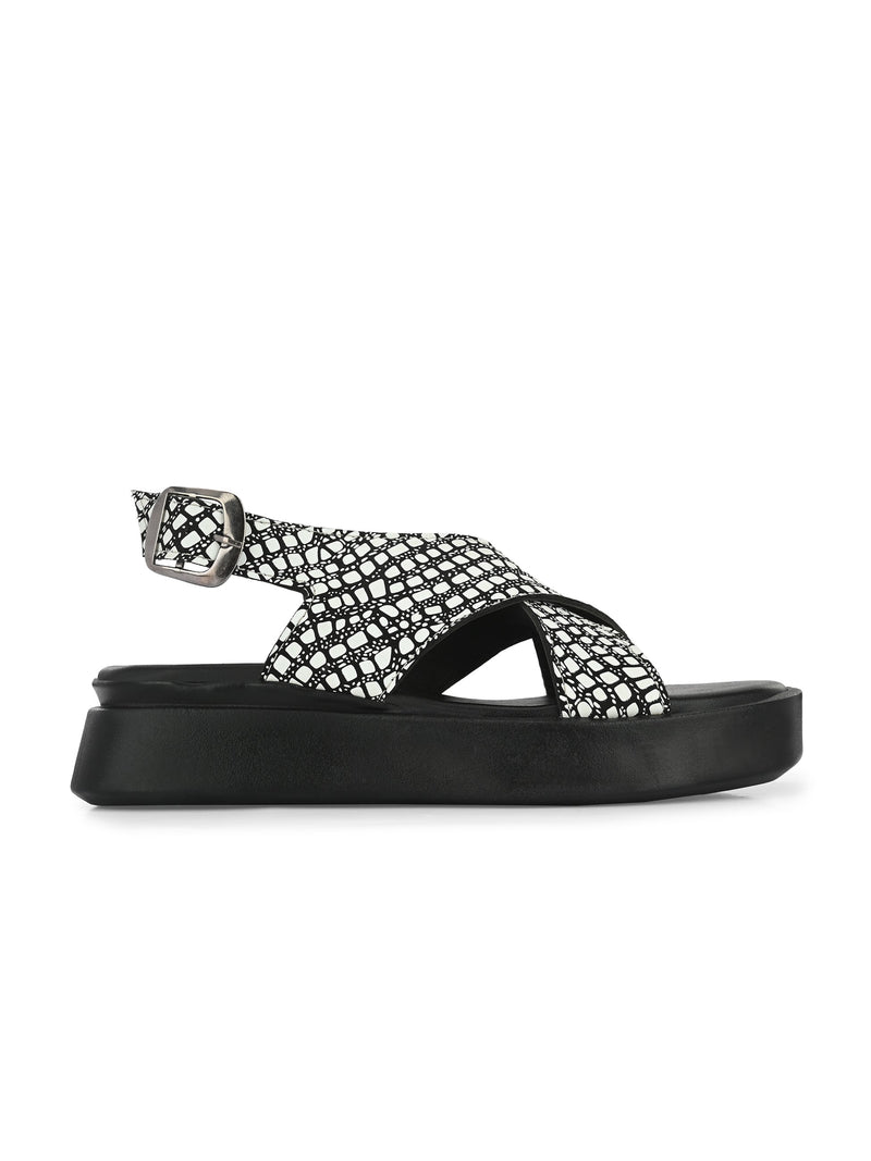 Women's casual flat heel criss cross sandal with back strap closure