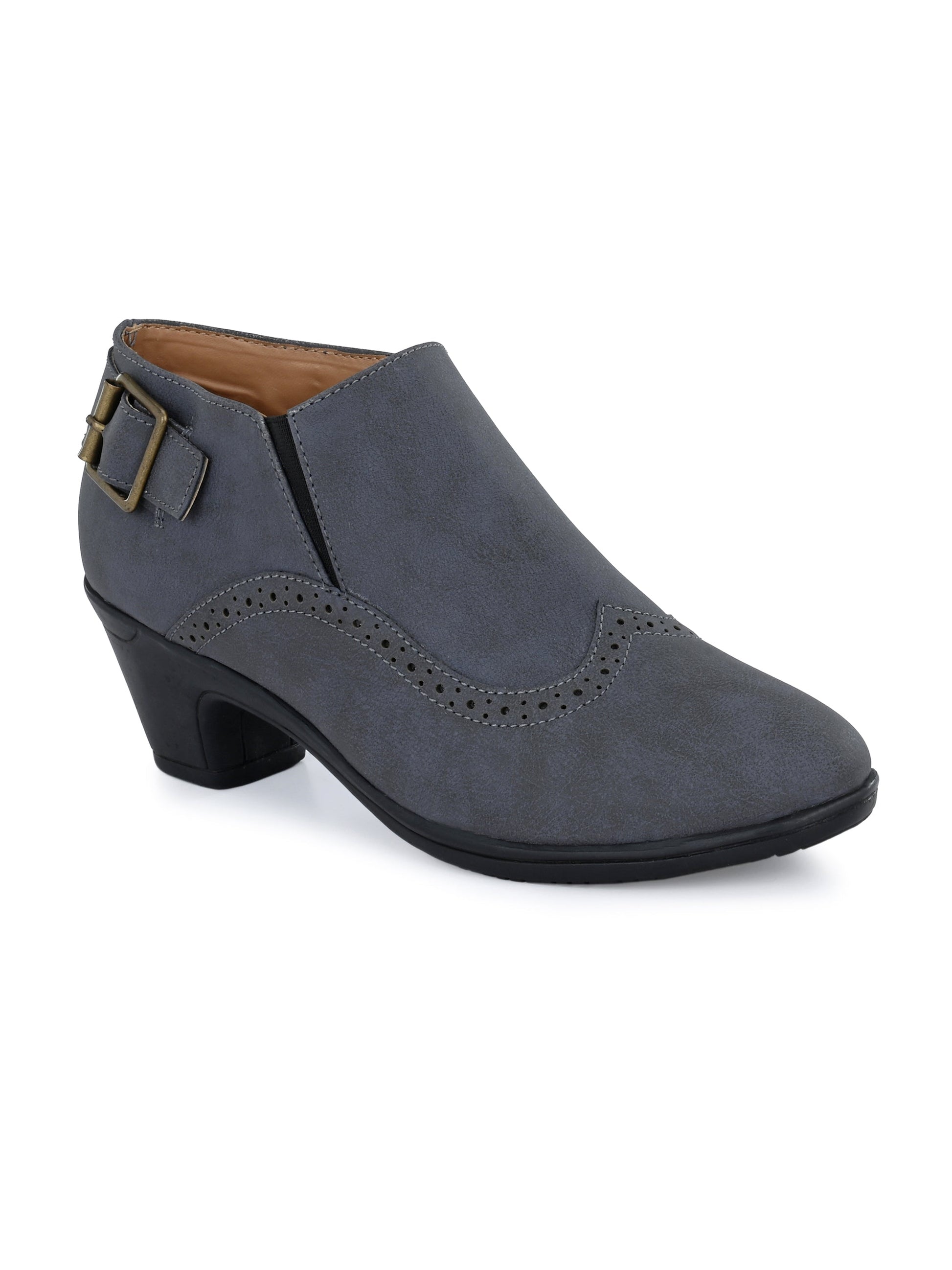 Vintage Sapphire Buckled Ankle Bootie For Women-1