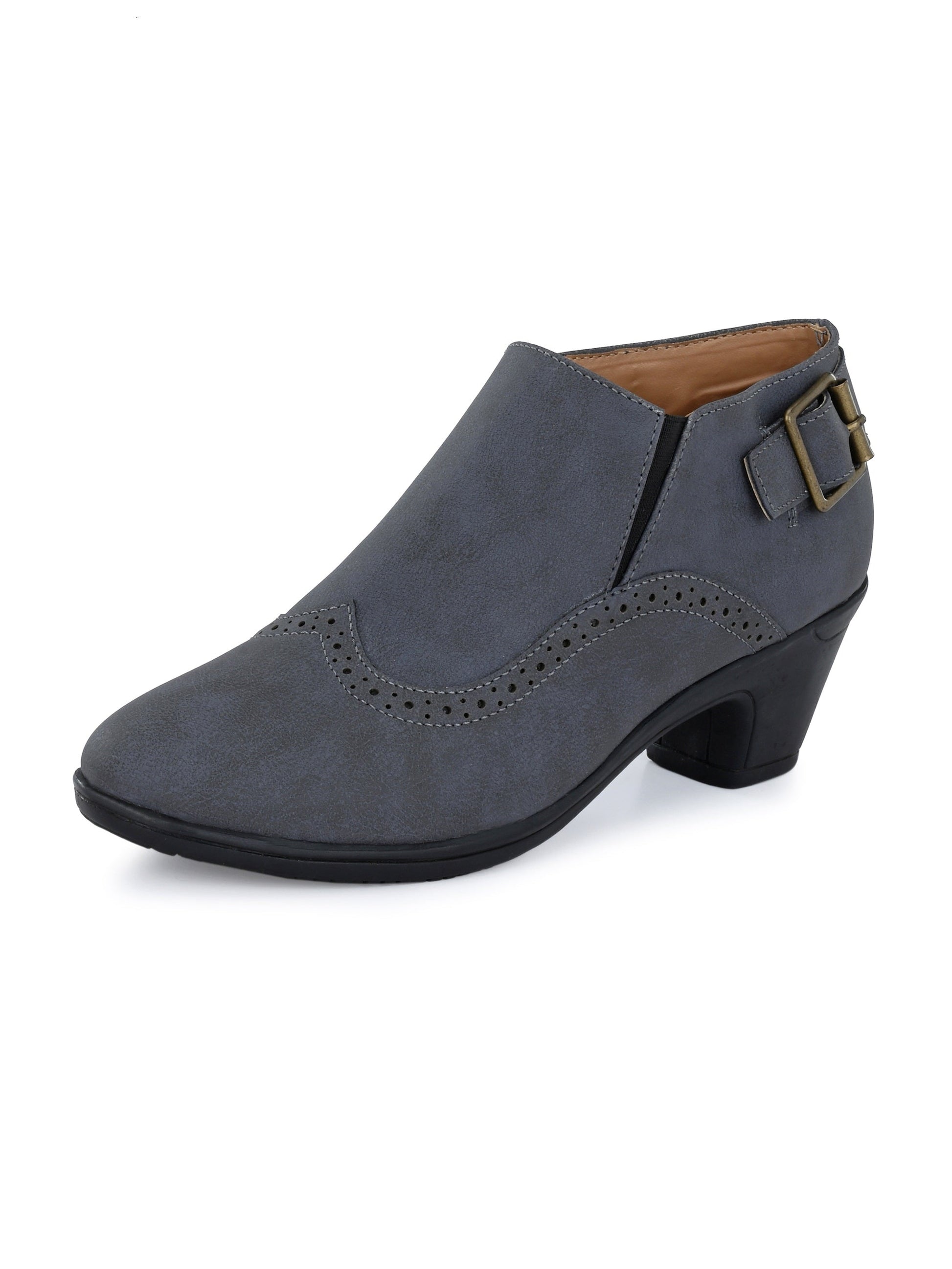 Vintage Sapphire Buckled Ankle Bootie For Women-3