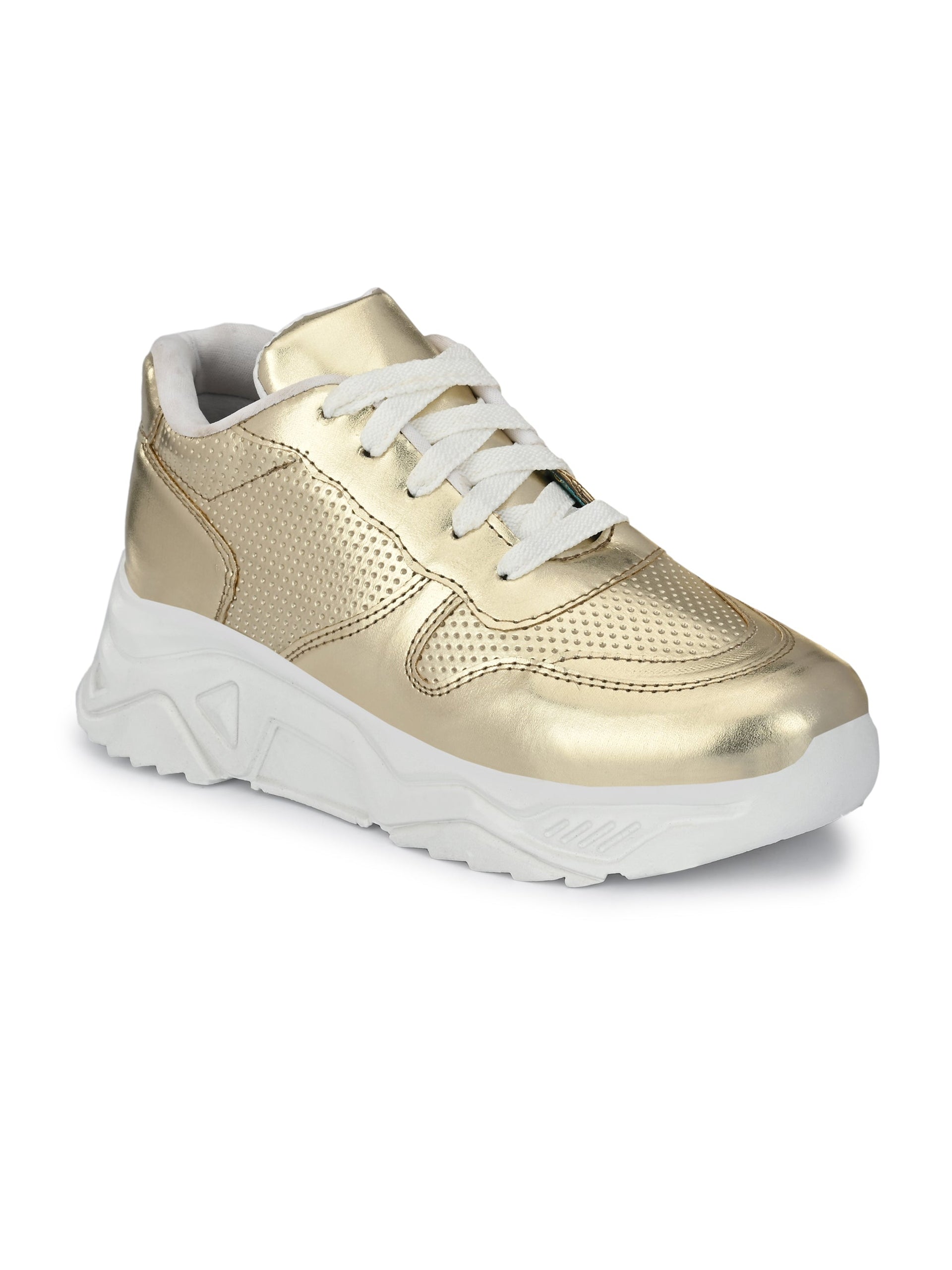 Golden Lace-Up Party Wear Sneakers
