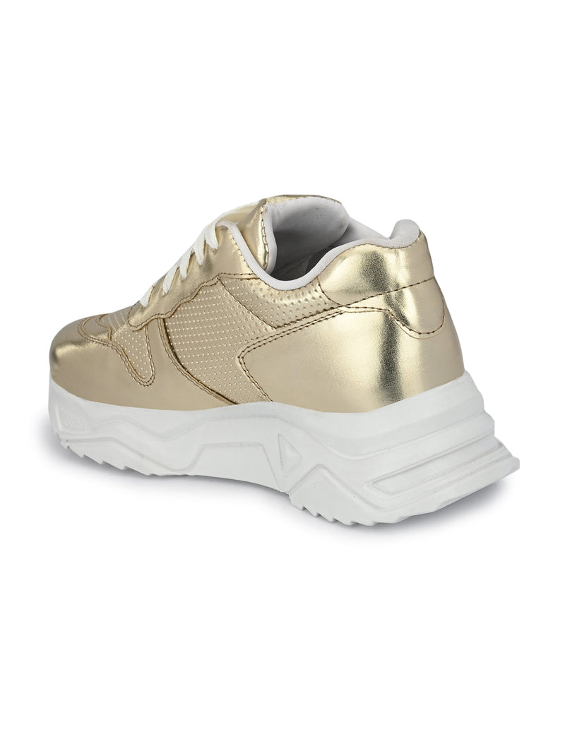 Golden Lace-Up Party Wear Sneakers