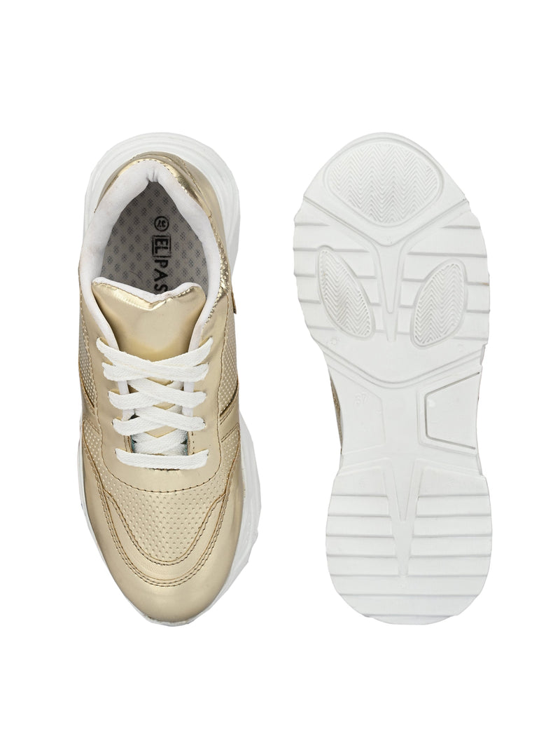 Golden Lace-Up Party Wear Sneakers