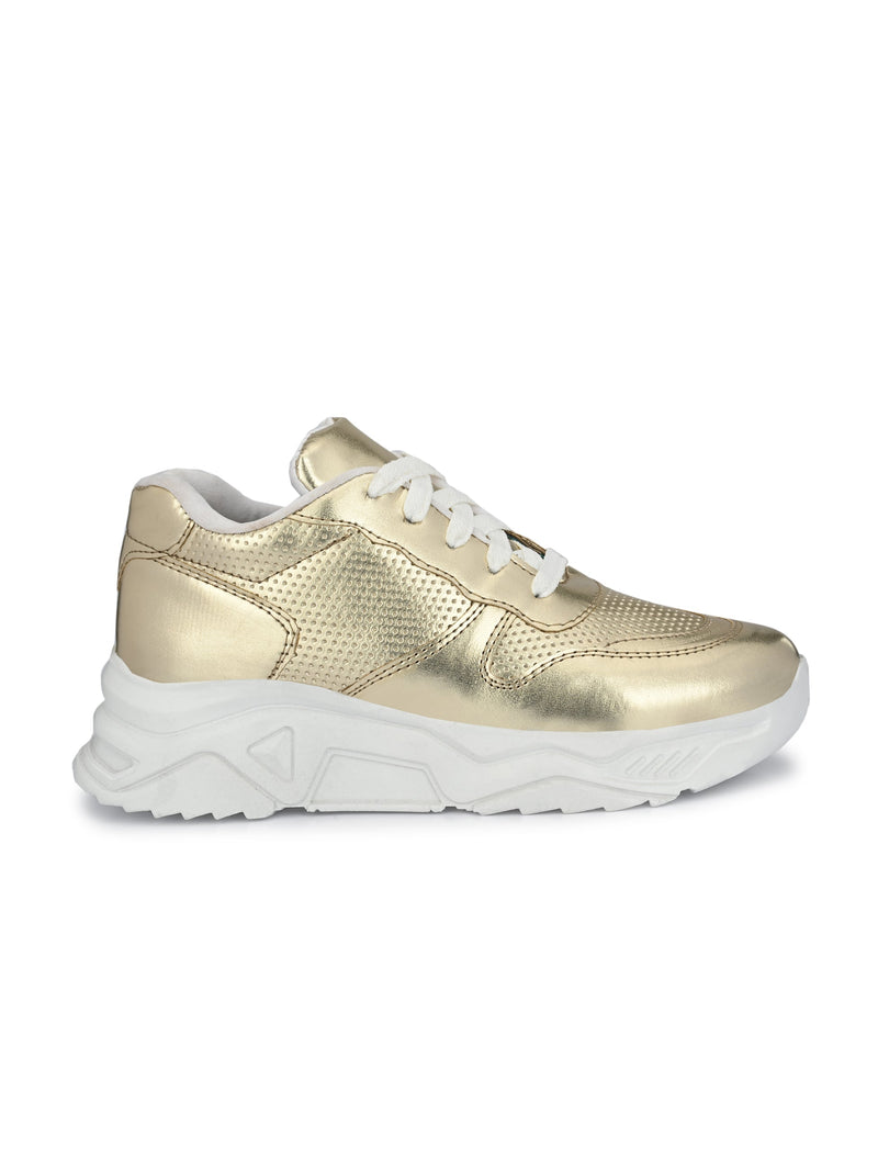 Golden Lace-Up Party Wear Sneakers