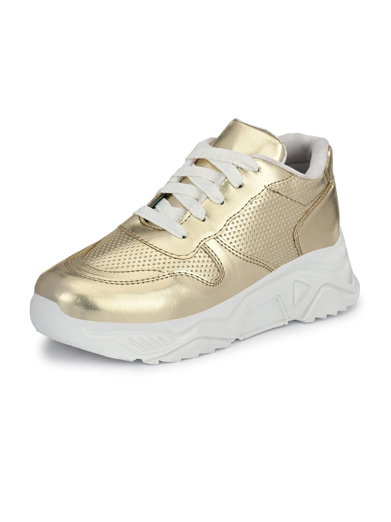 Golden Lace-Up Party Wear Sneakers