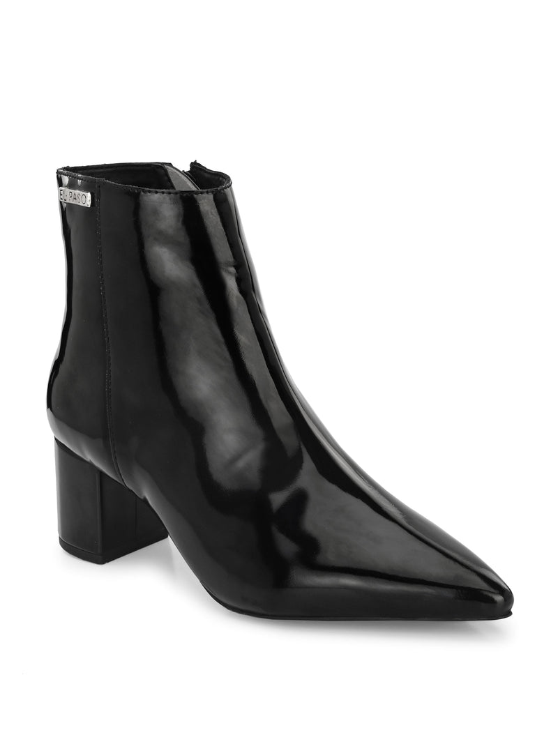 Elegant Ebony Glossy Bootie For Women-1