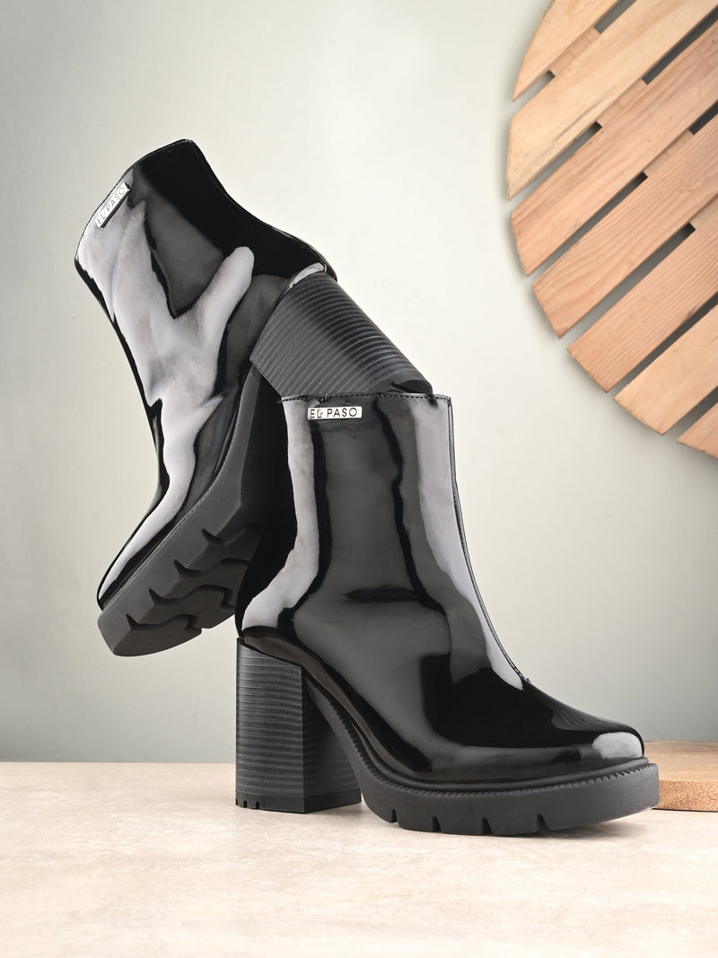 Chic Black Patent Leather Ankle Boot For Women-6