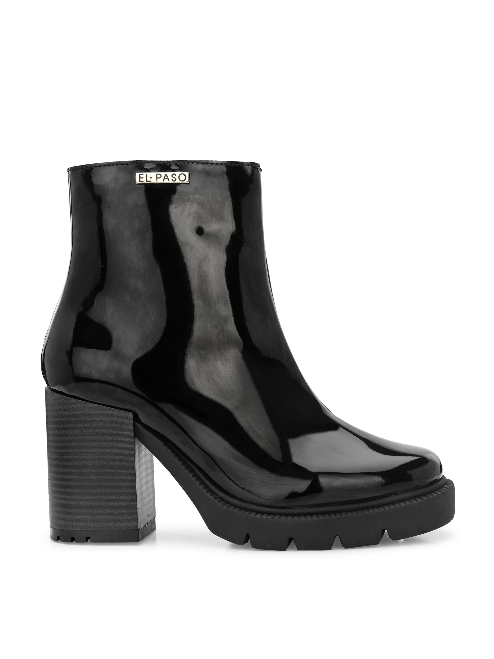 Chic Black Patent Leather Ankle Boot For Women