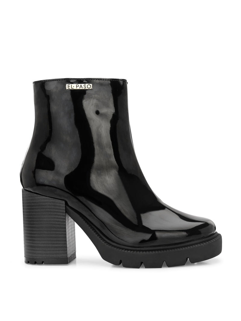 Chic Black Patent Leather Ankle Boot For Women-2